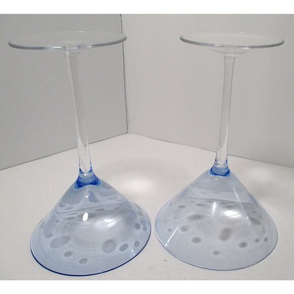 Set Of 2 Martini Glasses Blue Hand Blown 4 Ounces Each. - Picture 4 of 4